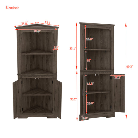 Tall Corner Cabinet with Doors for living room, bathroom,Dining Room or Kitchen,color:Dark walnut - V.I.P Digital Presence