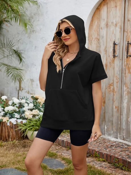 Half Zip Short Sleeve Hooded Top - V.I.P Digital Presence