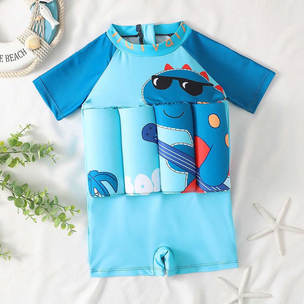 Boys' buoyancy swimsuit boys' short-sleeved one-piece swimsuit children's infant swimming swimsuit - V.I.P Digital Presence