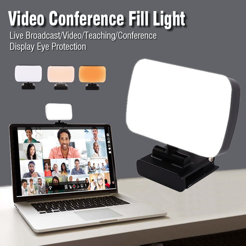 Mini Video Light Conference Live Streaming Kit Webcam Vlog Photography Fill Lamp Selfie Adjustable Portable LED Luz Microphone