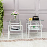 Set of 2, Modern Tempered Glass Tea Table Coffee Table End Table, Square Table for Living Room, Transparent/White - V.I.P Digital Presence