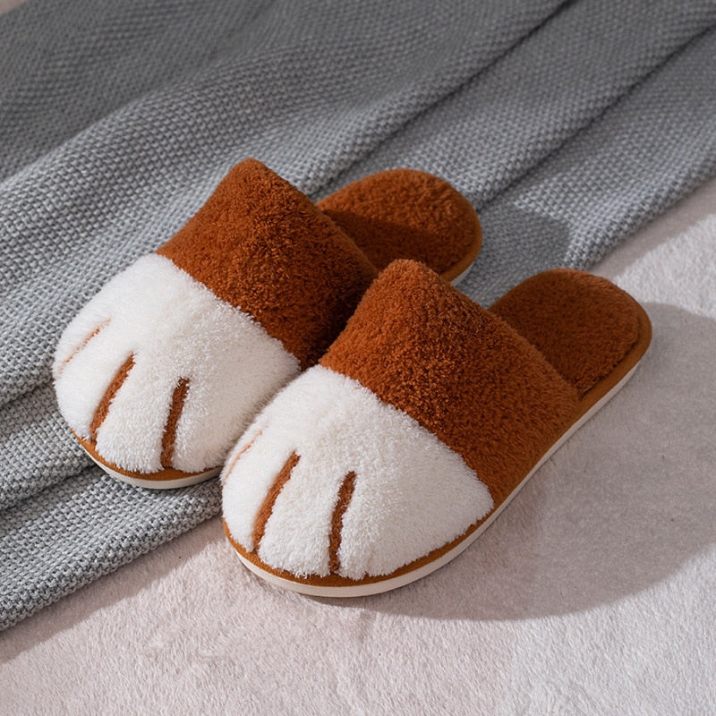 Winter House Warm Fur Slipers For Women Cute Cat paw Designer Bedroom Warm Plush Shoes Non-slip Indoor Women Furry Slippers - V.I.P Digital Presence