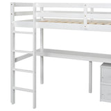 Twin Loft Wood Bed with Under-bed, Built-in Desk, a Storage Cabinet of 2 Drawers, Guardrails, Ladder,White - V.I.P Digital Presence