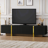 Luxury Fluted TV Stand for TVs Up to 80'', Modern Entertainment Center with Storage Cabinets & Drawers Black - V.I.P Digital Presence