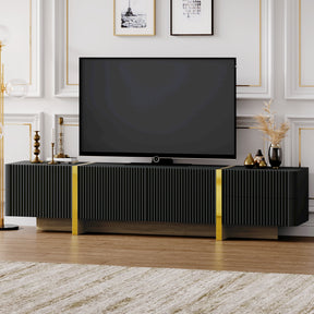 Luxury Fluted TV Stand for TVs Up to 80'', Modern Entertainment Center with Storage Cabinets & Drawers Black - V.I.P Digital Presence
