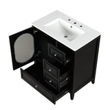 30" Bathroom Vanity with Sink, Bathroom Vanity Cabinet with Three Drawers and Door, Solid Wood and MDF, Black - V.I.P Digital Presence