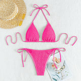 Printed lace up neck hanging sexy bikini triangle hot spring split swimsuit for women - V.I.P Digital Presence
