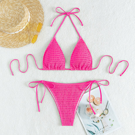 Printed lace up neck hanging sexy bikini triangle hot spring split swimsuit for women - V.I.P Digital Presence
