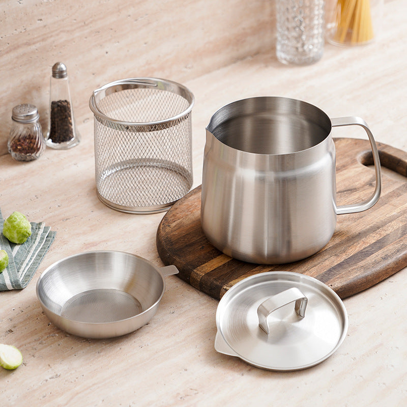 Stainless steel 304 oil filter pot, household oil storage tank with filter screen for separating oil residue, frying basket, fry - V.I.P Digital Presence
