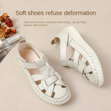 Leather perforated shoes with hollowed out toe caps for women soft soled non slip flat sandals for women - V.I.P Digital Presence