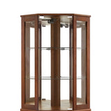 6 shelves corner Curio display cabinet with light mirror and adjustable shelves, walnut wood (excluding E26 light bulbs) - V.I.P Digital Presence