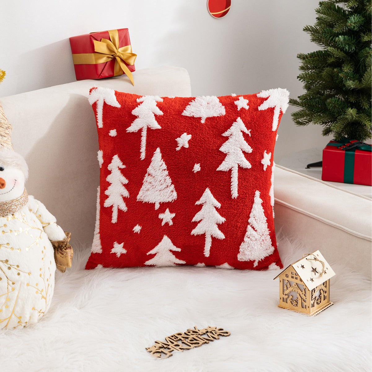 Christmas Pillow Cover (Excluding Pillow Core) Snowflake Velvet Jacquard Christmas Tree Elk Festival Decoration - V.I.P Digital Presence