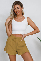 Women's cotton and linen shorts with ruffled edges and drawstring casual pants for women - V.I.P Digital Presence