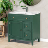 30" Bathroom Vanity with Sink Top, Bathroom Vanity Cabinet with Door and Two Drawers, Solid Wood Frame, One Package, Green - V.I.P Digital Presence