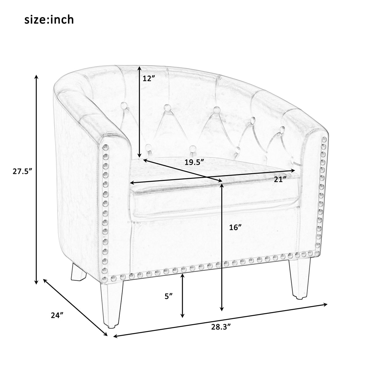 PU Leather Tufted Barrel ChairTub Chair for Living Room Bedroom Club Chairs - V.I.P Digital Presence