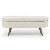 Ottoman Oval Storage Bench Rubber Wood Legs Beige(43.5"x16"x16")