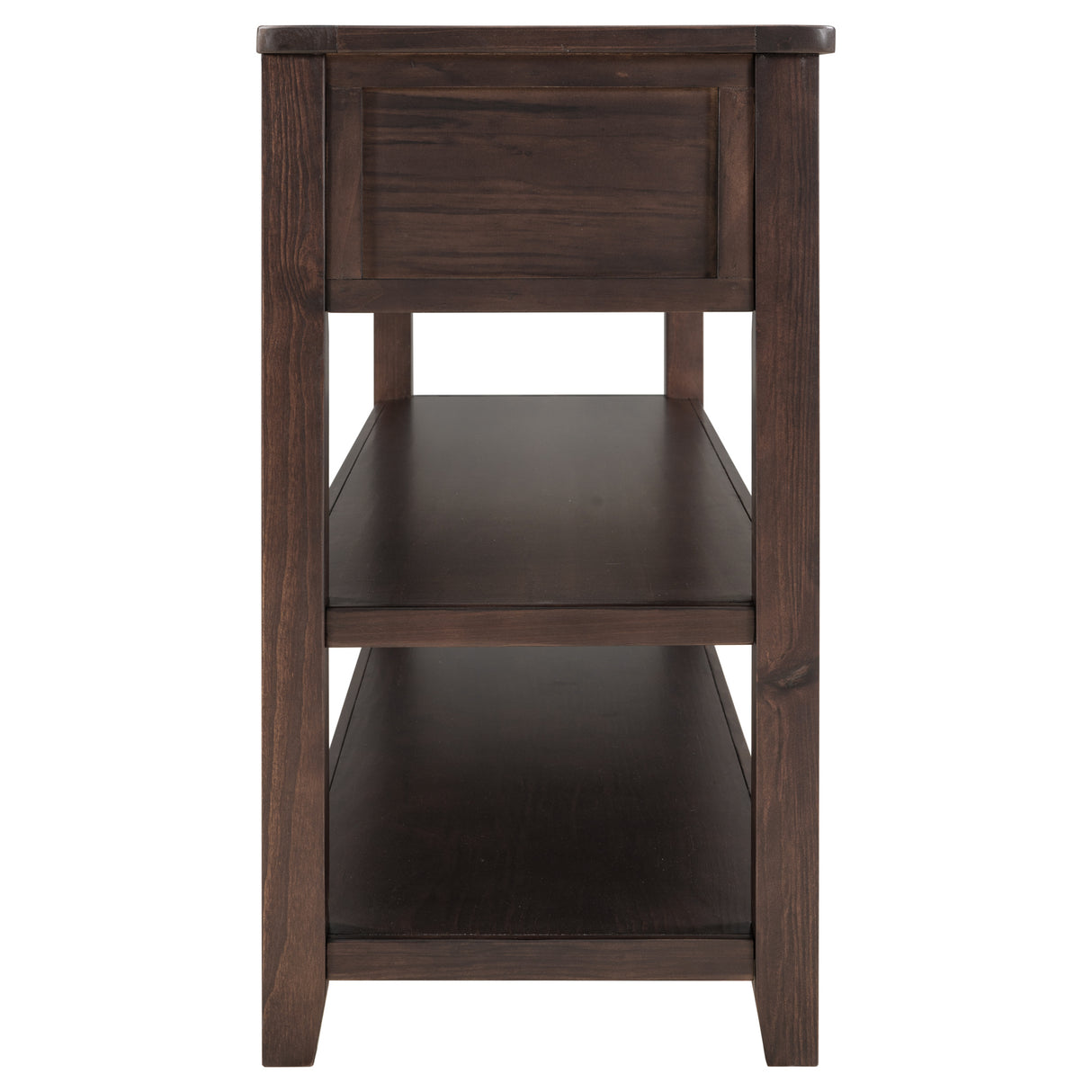 Retro Design Console Table with Two Open Shelves, Pine Solid Wood Frame and Legs for Living Room (Espresso) - V.I.P Digital Presence
