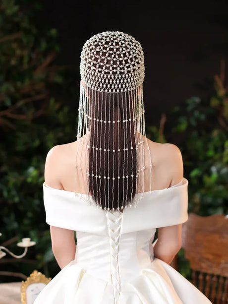 Handmade hollowed out headpiece performance pearl tassel hat - V.I.P Digital Presence