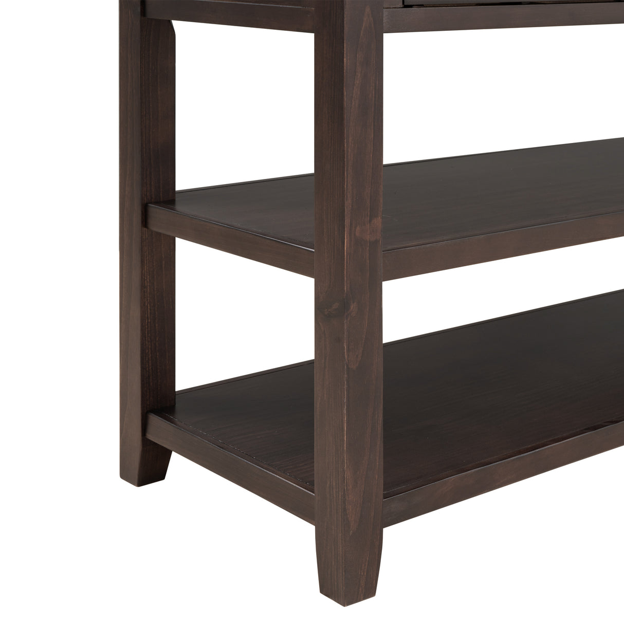 Retro Design Console Table with Two Open Shelves, Pine Solid Wood Frame and Legs for Living Room (Espresso) - V.I.P Digital Presence