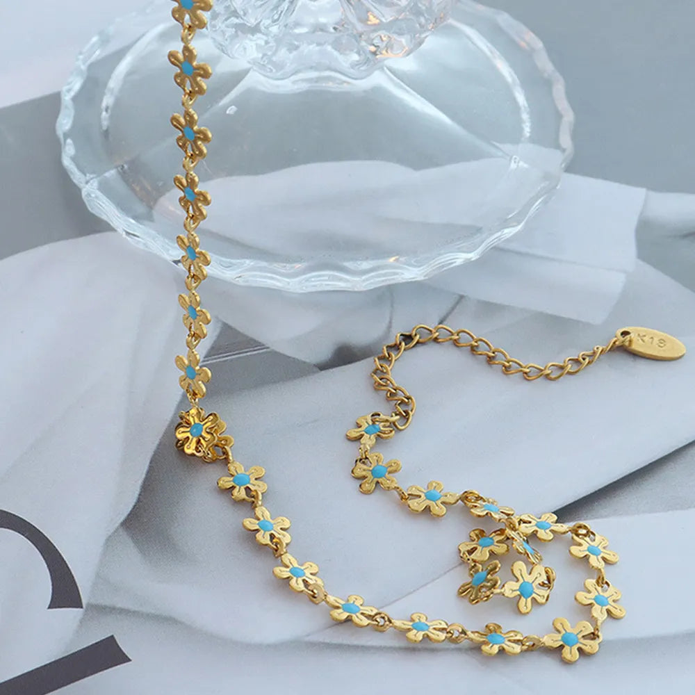 Flower blue drip oil niche light luxury necklace - V.I.P Digital Presence