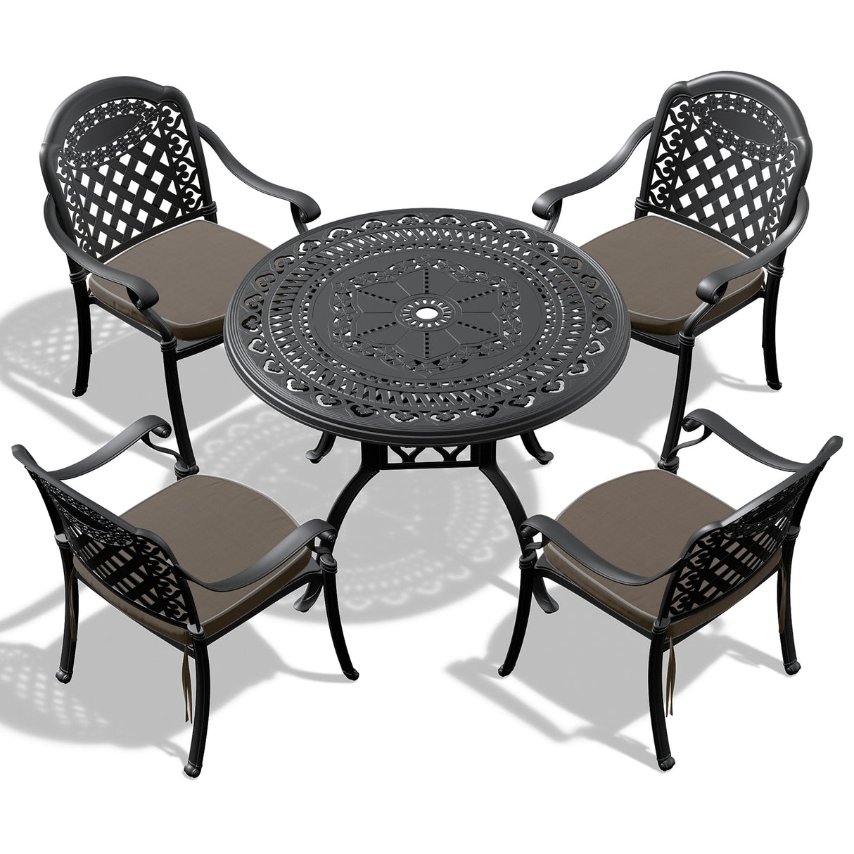(Cushions In Random Colors)5-Piece Set Of Cast Aluminum Patio Furniture With Cushions - V.I.P Digital Presence