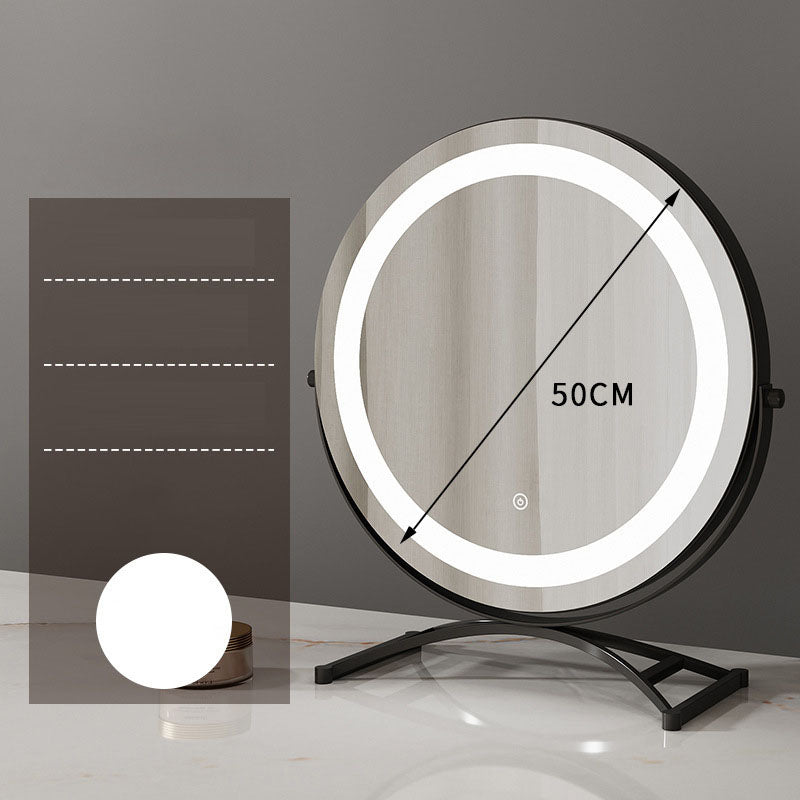Round black dressing table makeup mirror desktop LED light - V.I.P Digital Presence