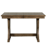 TOPMAX Mid Century Solid Wood 7-Piece Expandable Dining Table Set with Soft Cushioned Chair, Gold Brown+Gray Cushions