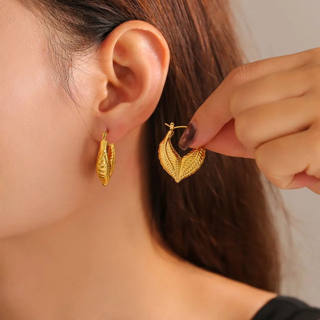Leaf patchwork heart-shaped earrings with a niche design and titanium steel earrings - V.I.P Digital Presence