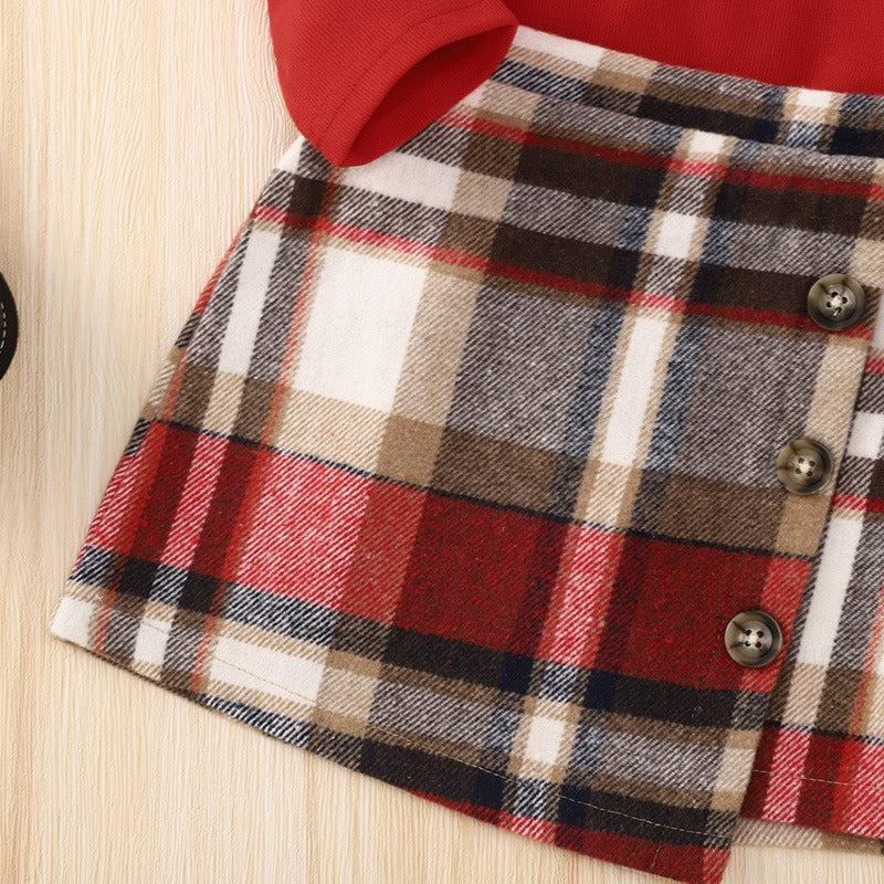 Red Long Sleeved Mid Autumn Children's Autumn Dress Tartan Suit - V.I.P Digital Presence