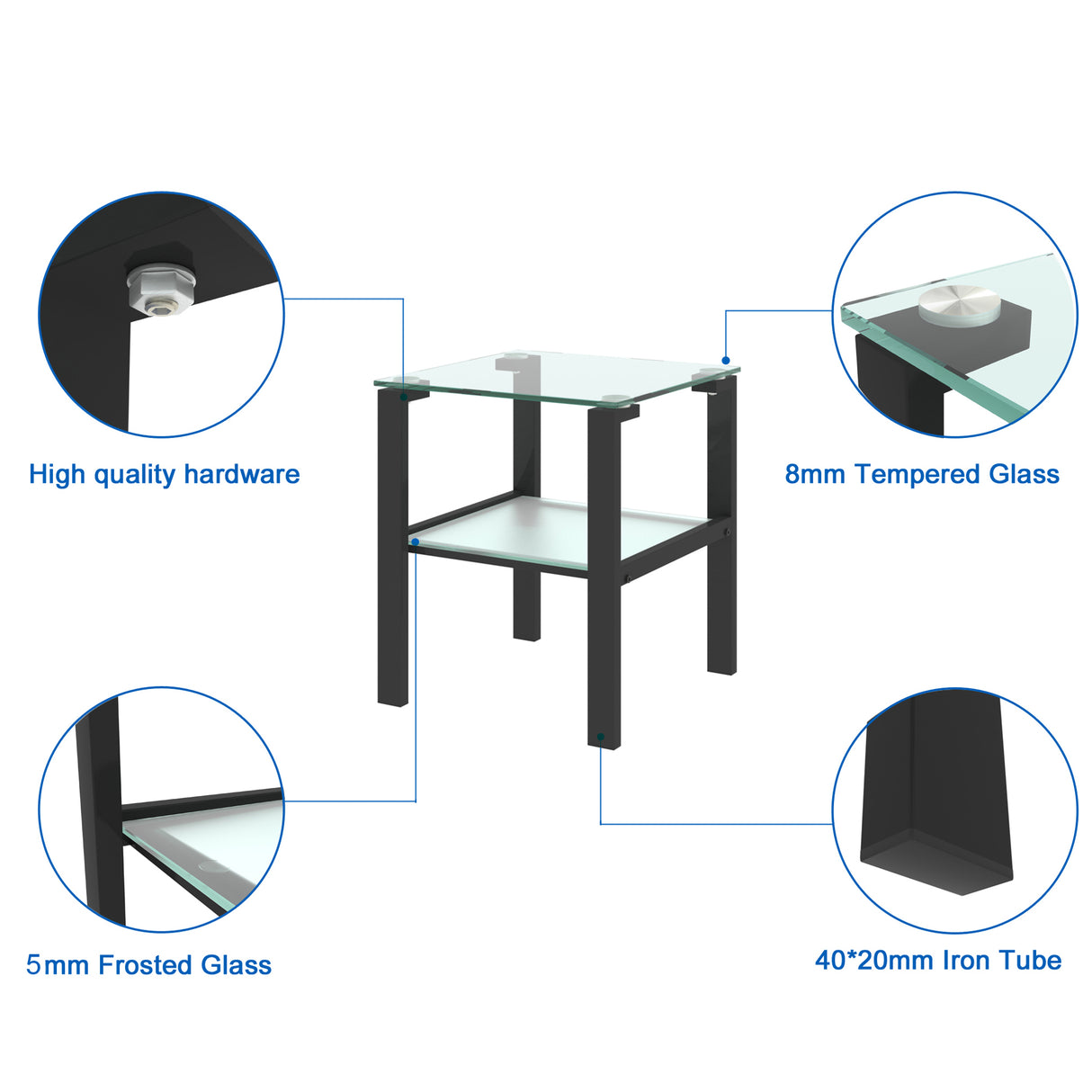 Glass two layer tea table, small round table, bedroom corner table, living room black side table - V.I.P Digital Presence