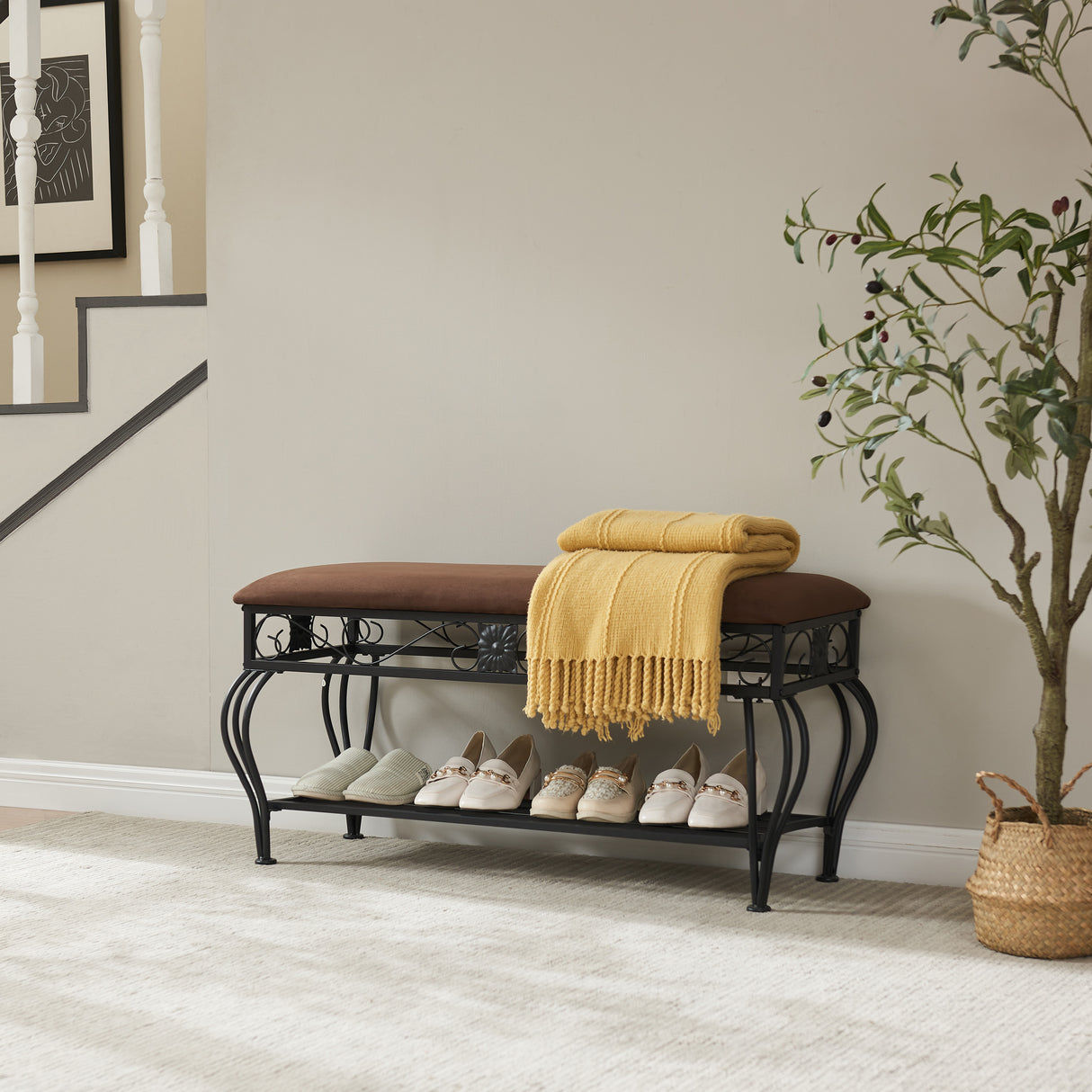 Shoe rack workbench for entrance, industrial workbench, rustic shoe rack for small spaces, padded entrance workbench - V.I.P Digital Presence