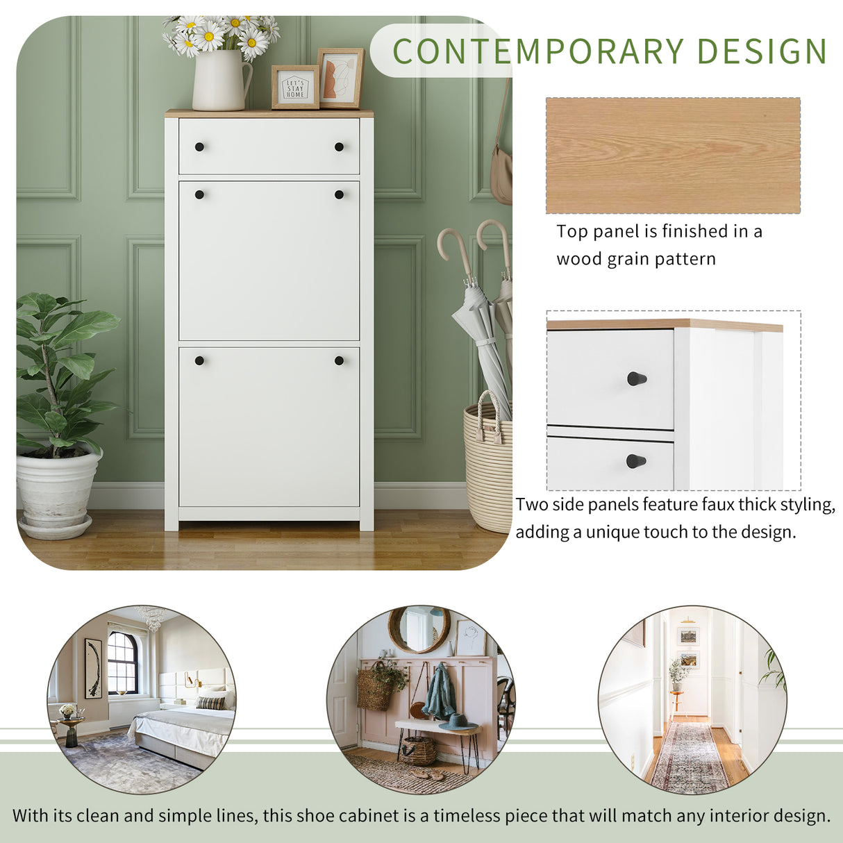 ONTREND with 2 flip drawers, top shoe cabinet with drawers, independent shoe rack with adjustable panel, white - V.I.P Digital Presence