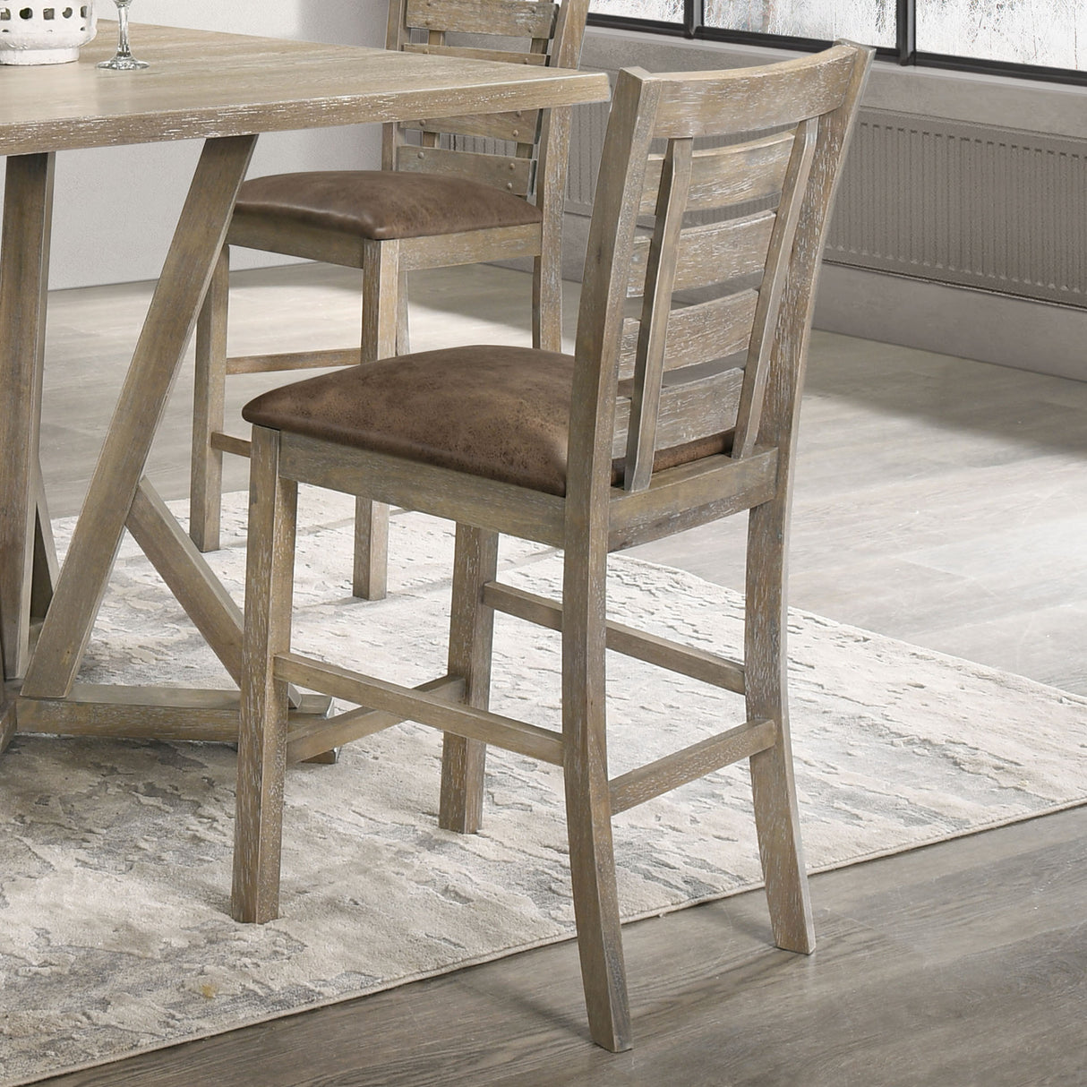 Set of 2 Dining Counter Height Chairs Modern Farmhouse Rustic Look Distressed Design Ladderback Solid Wood - V.I.P Digital Presence