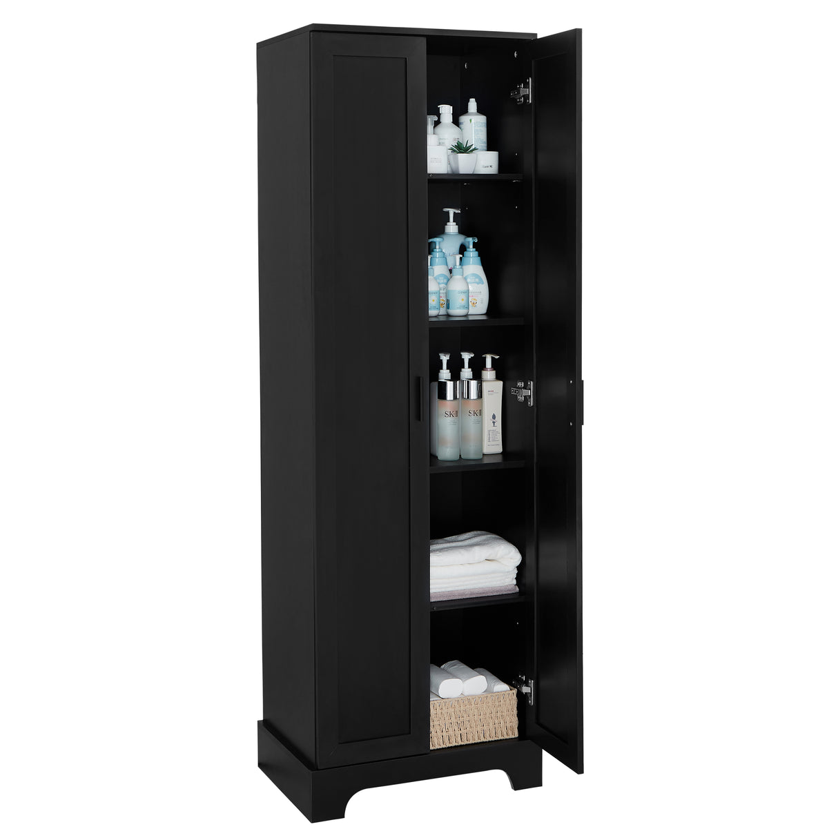 Storage Cabinet with Two Doors for Bathroom, Office, Adjustable Shelf, MDF Board, Black - V.I.P Digital Presence