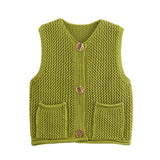 Street Fashion Crochet Hollow Vest Solid Color Versatile Round Neck Jacket - V.I.P Digital Presence