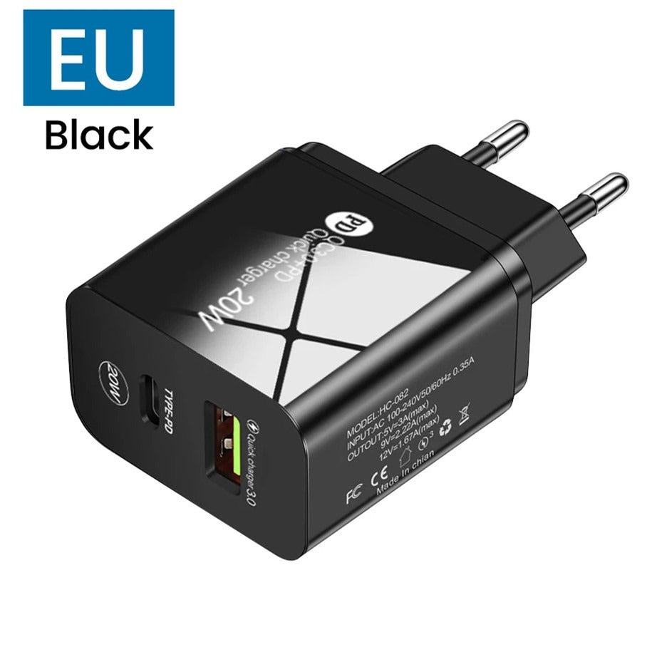 PD12W charger 5V 2.4A European, American and British standard charging head Type-C adapter PD+USB charging head - V.I.P Digital Presence