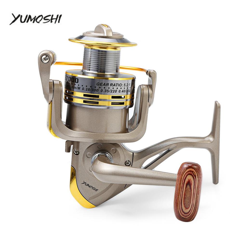 Carrete de pesca giratorio YUMOSHI 8 BB con relación de pesca 5,1:1, serie 1000-7000, con manivela y dirección de carpas