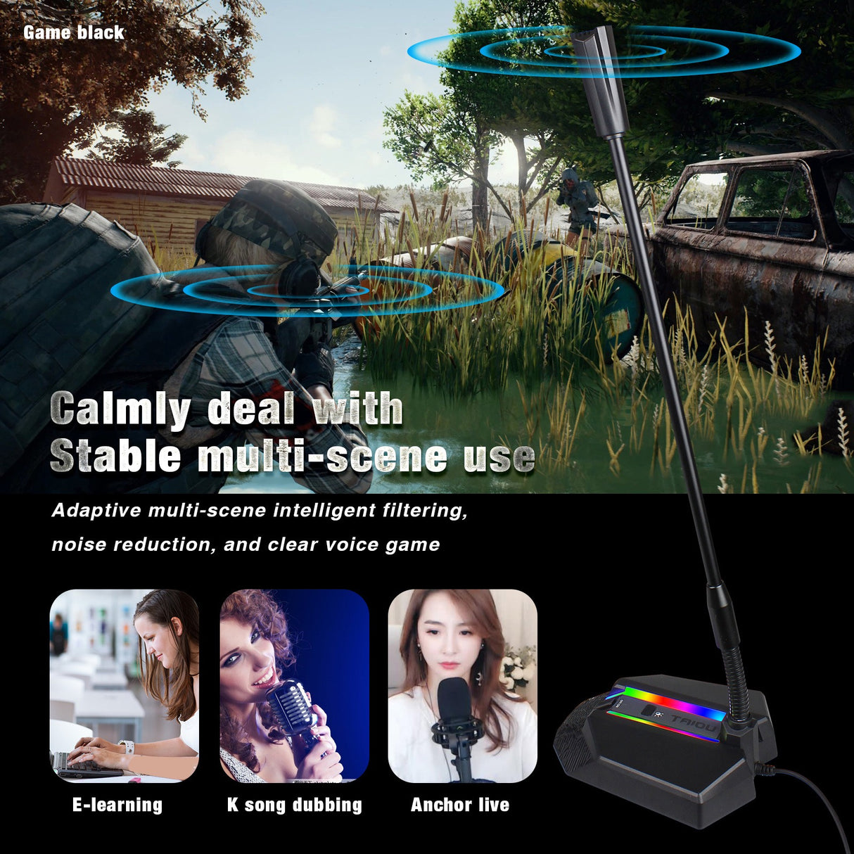 New desktop RGB luminous condenser microphone live broadcast shouting microphone gaming microphone - V.I.P Digital Presence