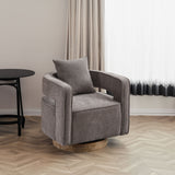 29.1"W Swivel Accent Open Back Chair Modern Comfy Sofa Chair With Weathered Base (Charcoal,Linen Blend) - V.I.P Digital Presence