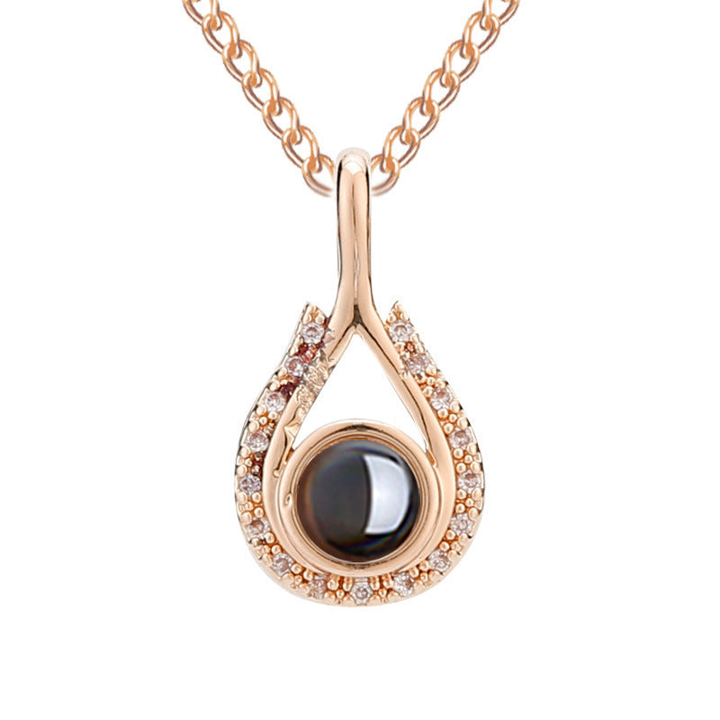 Waterdrop shaped fashion projection necklace with 100 languages. I love you. Color photos, customized lover accessories - V.I.P Digital Presence
