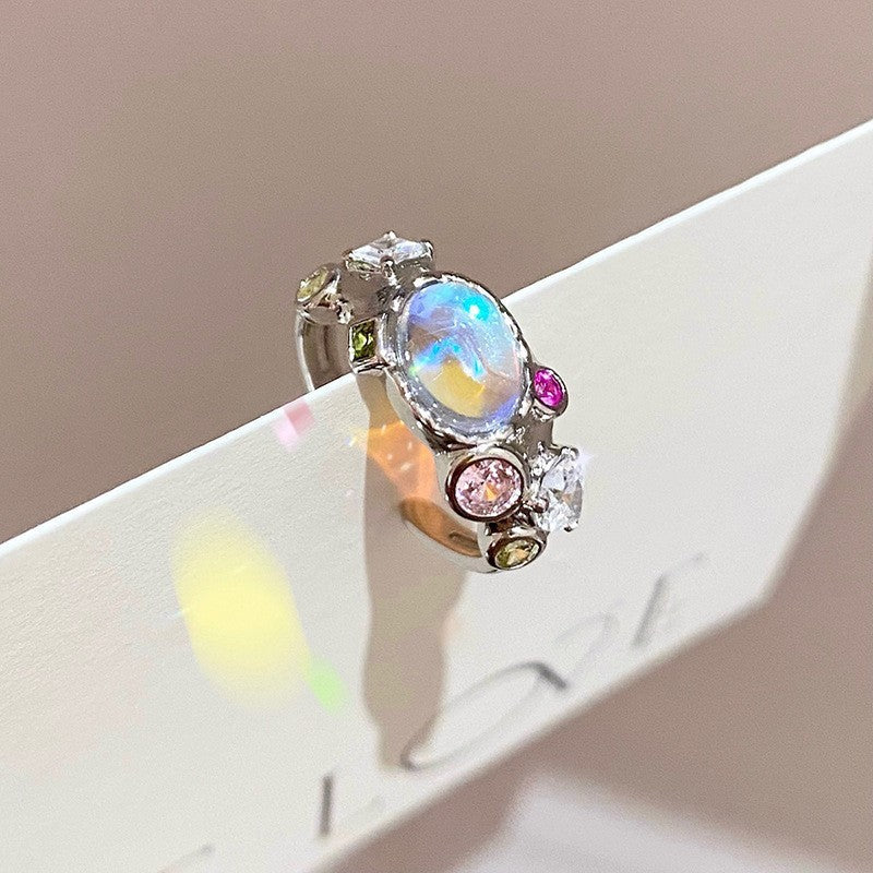 Dopamine love colored zircon diamond ring female niche index finger high-end fashion personality open ring - V.I.P Digital Presence