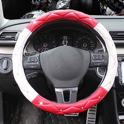 Leather Steering Wheel Covers Crystal Studded Rhinestone Car Steering-Wheel Cover Cases Pink Car Interior Accessories For Girls - V.I.P Digital Presence