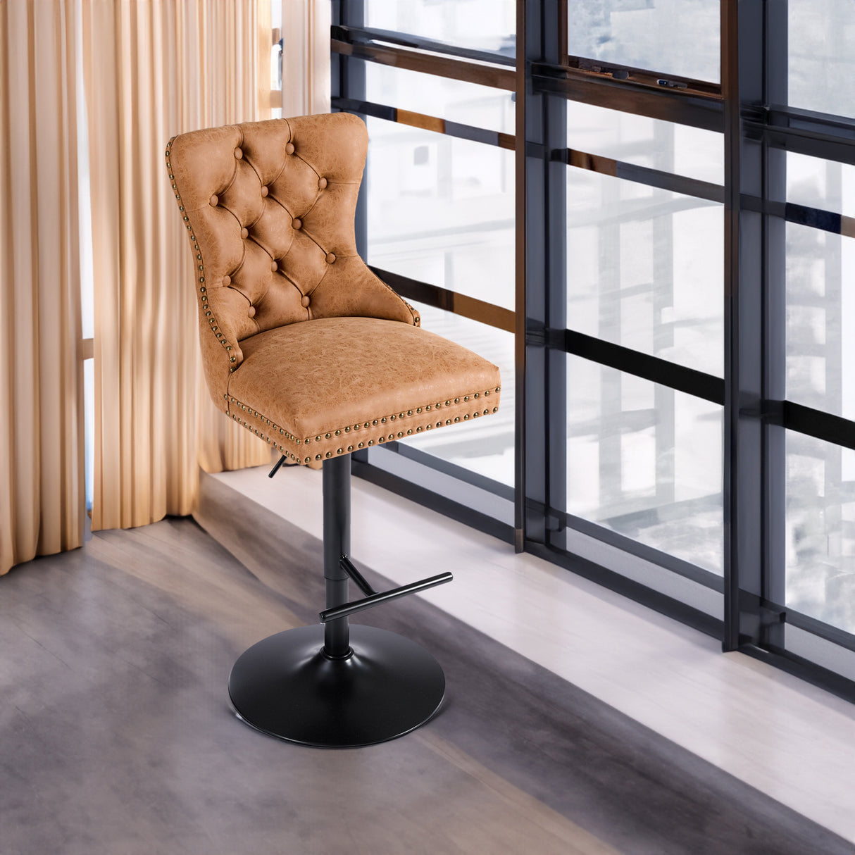 Vintage PU rotating bar stool, seat height adjustable from 25-33 inches, modern bar stool (orange, 2-piece set) - V.I.P Digital Presence