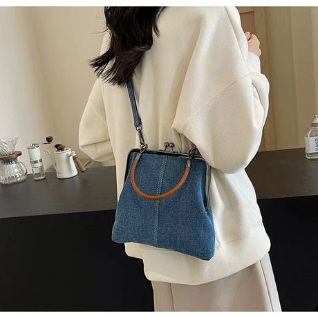 Small handbag women's handbag handmade denim splicing hand-held crossbody bag single shoulder bag small shoulder bag - V.I.P Digital Presence