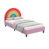 Rainbow Design Upholstered Twin Platform Bed Cute Style Princess Bed for Boys & Girls, Teens, Colorful & Pink - V.I.P Digital Presence