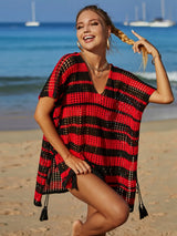 Tassel Openwork Striped V-Neck Cover Up - V.I.P Digital Presence