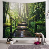 Hermoso tapiz de pared grande con estampado de bosque natural, decoración artística de pared 