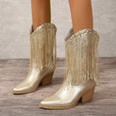 Women Vintage Chunky Heel Wrinkled Slip-on V-Opening Western Cowboy Boots - V.I.P Digital Presence