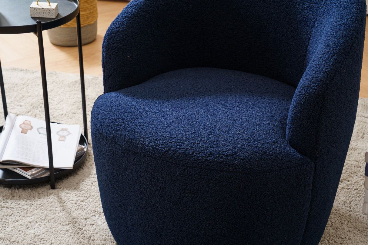 Teddy Fabric Swivel Accent Armchair Barrel Chair With Black Powder Coating Metal Ring Dark Blue - V.I.P Digital Presence