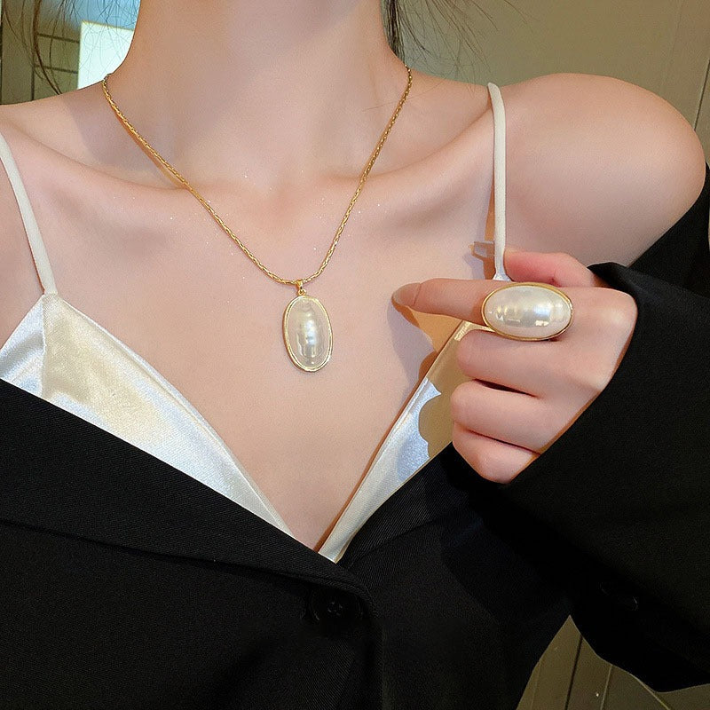 Oval Pearl Necklace for Women Jewelry French Fashion New Style Luxury Collar Chain Necklaces - V.I.P Digital Presence